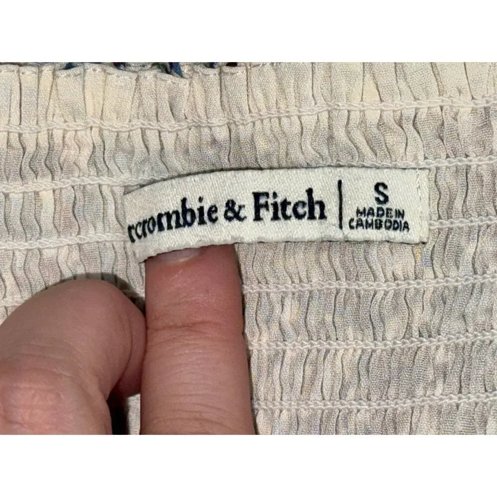 Abercrombie & Fitch White Floral Smocked Puff Sleeve Blouse Top Women Size Small